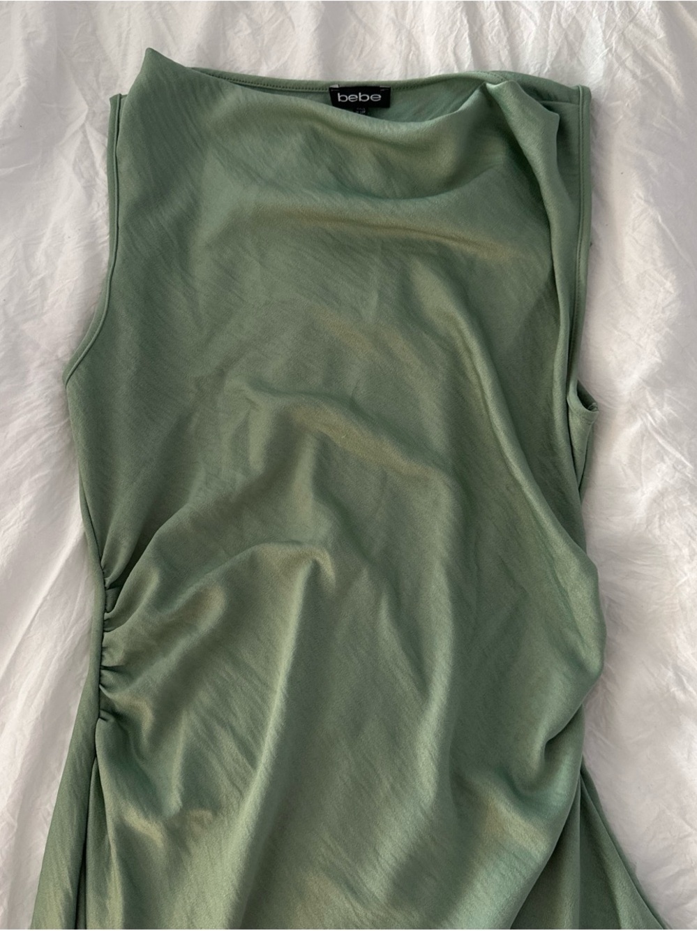 bebe Light Sage Green Sleeveless Ruched Tank